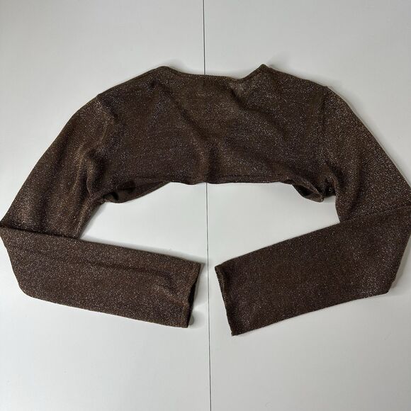 Wet Seal Bolero Shrug Sz L Brown Metallic Y2K Grunge Glam Holiday Party New Year - Picture 11 of 12